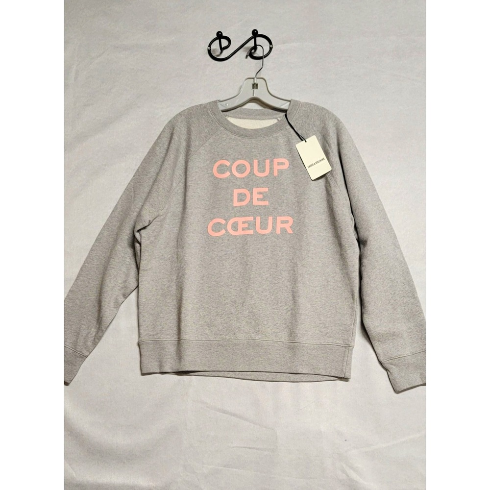Zadig & Voltaire Upper Coup de Coeur Women's M Gray/Pink Logo Crew Fleece